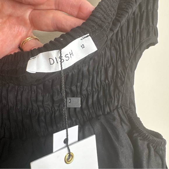 NWT DISSH Black 100% Linen Nell Cutout Sleeveless Midi Dress Smocked Size 12 - Picture 4 of 10